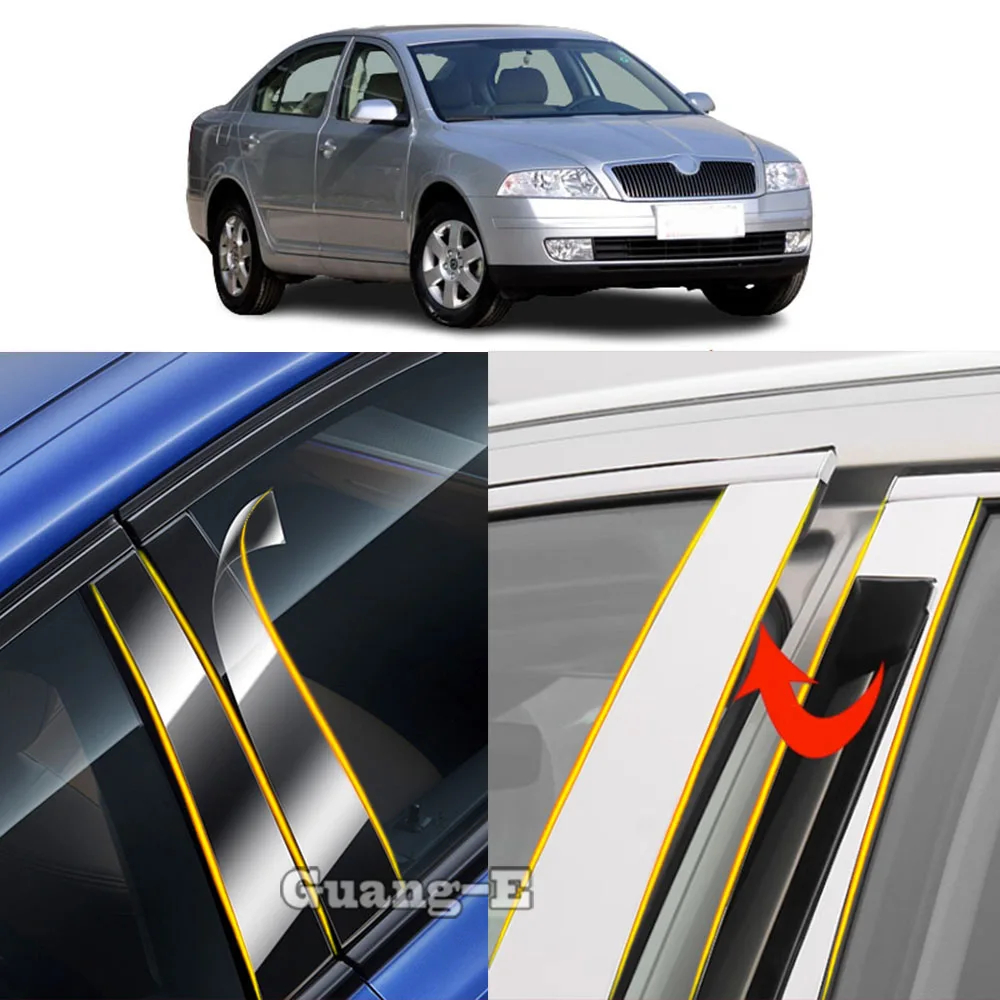 Car TPU/Glossy Mirror Pillar Post Cover Stickers Accessories 6pcs For Skoda Octavia 2007 2008 2009 2010 2011 2012 2013 2014