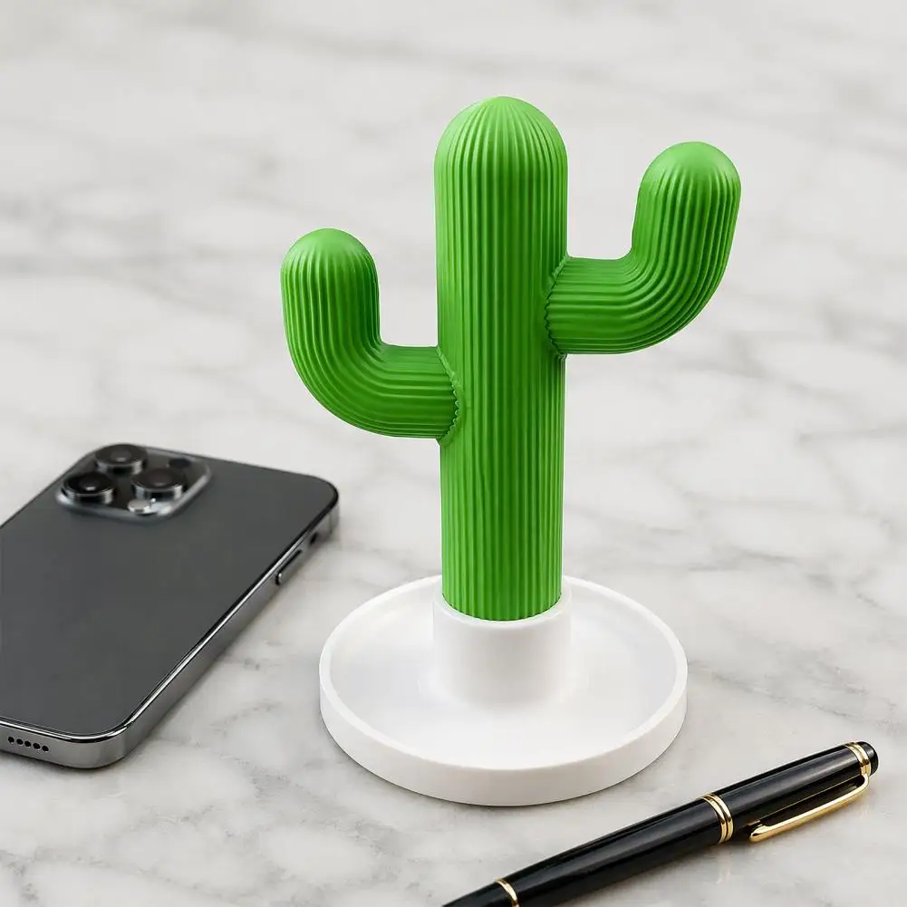 Earphone Storage Dock Cactus Headphone Stand Watch Holder Desktop Organizer with Cable Storage Tray 3d Printed Earphone Display