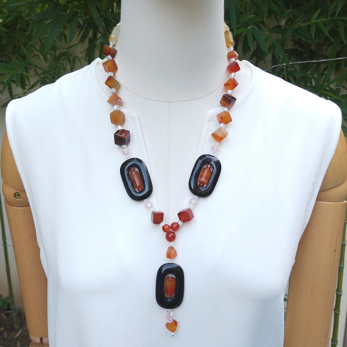 Lii Ji Real Stone Agate Onyx Crystal Necklace 58cm Stock Sale Women Jewelry Gift