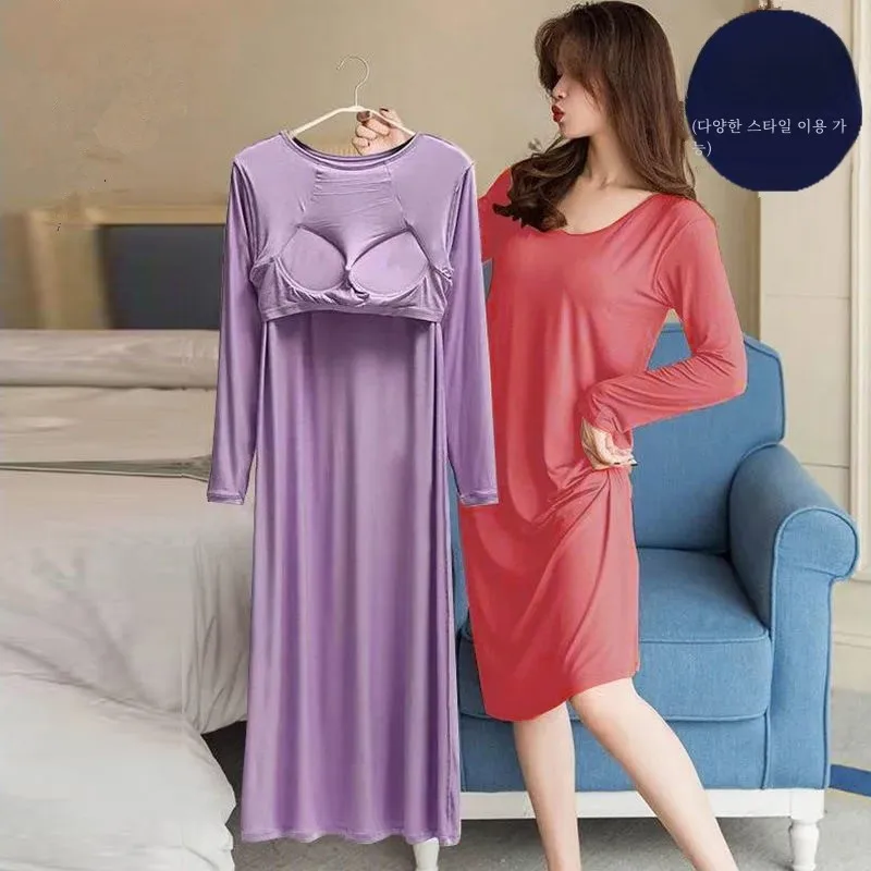 Pure Cotton One-Piece Sleep Dress Women's Long Over-Knee Nightgown Spring Autumn Winter Comfortable Breathable Sleepwear
