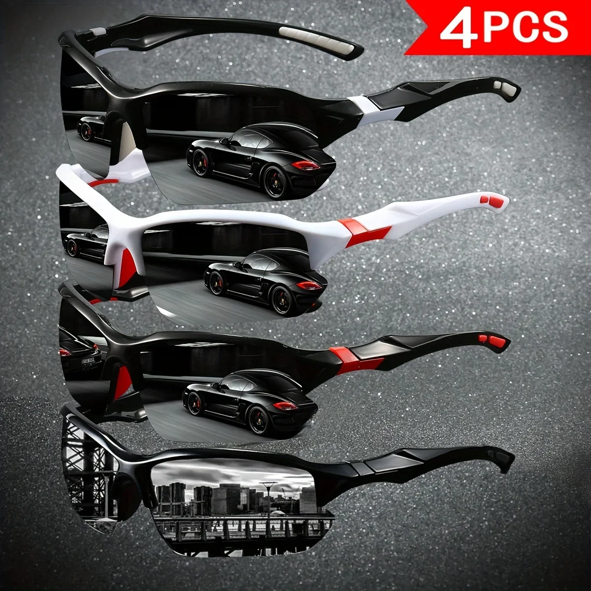 4-Piece YUKY Men's Polarized Fashion Sunglasses - Fitness, Running, Outdoor Glasses, Equipped with TAC Polarized Lenses - Dream True Color Coating Multi-color optional, random frame color, recommended Christmas and Halloween gifts
