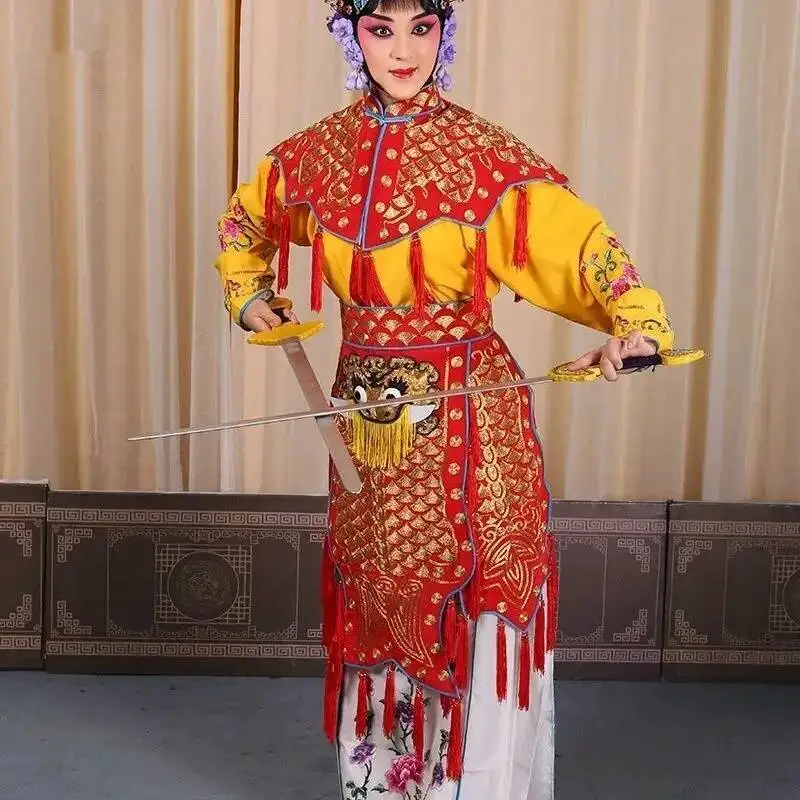 Huadan Performance Costume Scales And Armor Farewell My Concubine Peking Opera Stage Dress Yu Ji Performance Cloak