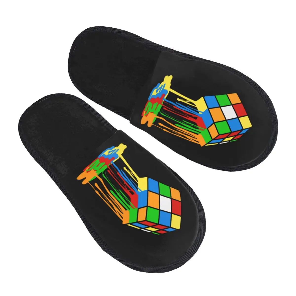 Custom Melted Cube Rubiks Cozy Scuff Memory Foam Slippers Women Geometric Math Magic Hotel House Shoes