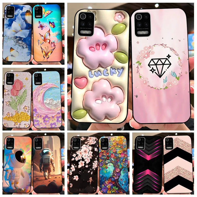 لينة حافظة هاتف من البولي يوريثان ل LG K52 K62 Q52 الأسود سيليكون الغطاء الخلفي ل LGK52 LGQ52 LGK62 موضة زهرة قذيفة Fundas الوفير #1