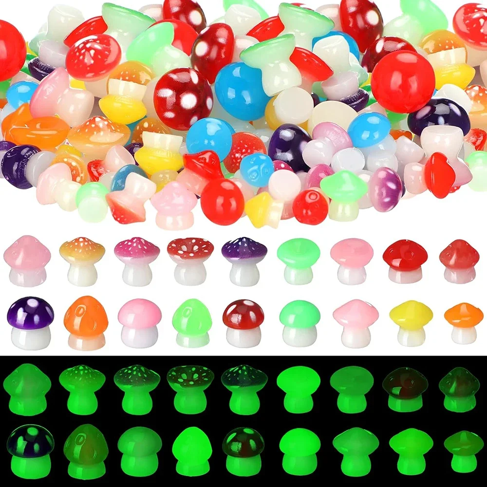 

54Pcs Tiny Resin Mushrooms Luminous Mini Mushrooms Garden Colorful Mushroom Statue for Indoor Outdoor DIY Micro Bonsai Landscape