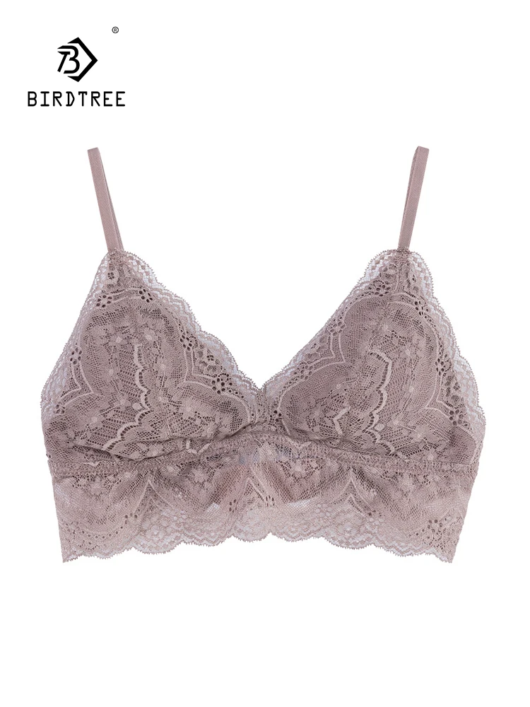 

BirdTree, Lining 100%Real Silk Sexy Bra, Women Wire Free Lace, Breathable French Girl Underwear, 2024 Spring Summer P43057QC