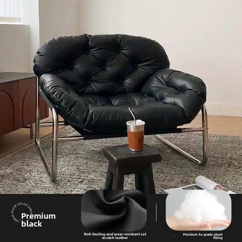Minimalist Luxury Cream Mid Century Bauhaus Retro Fabric Metal Leisure Recliner Chair Living Room Home Decor Novelty New Indoor
