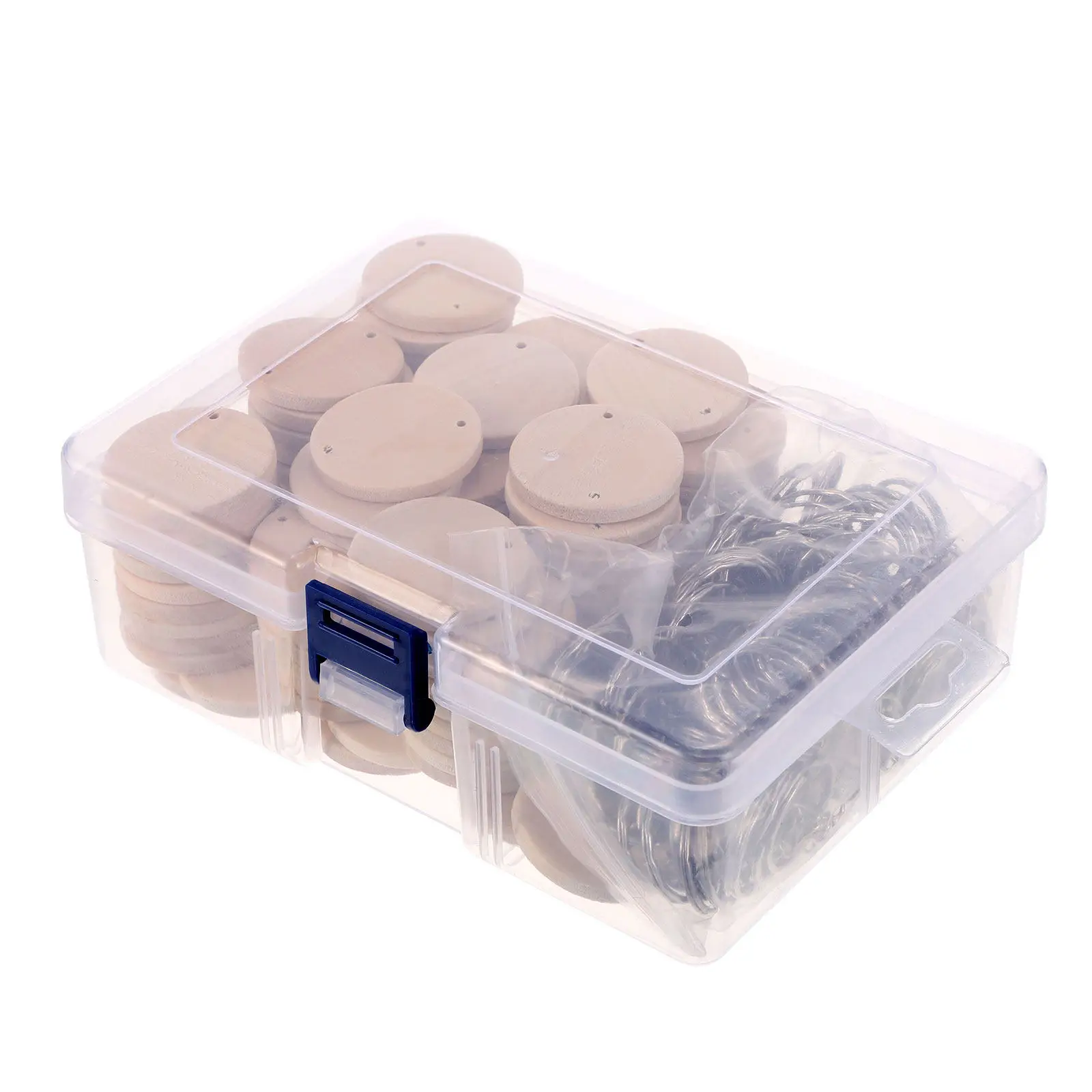 

100Pcs Wooden Slices Keychain Set Natural Blank Wood Discs for DIY Crafts Ornaments with 100 Keychains Wood Discs with Keychain