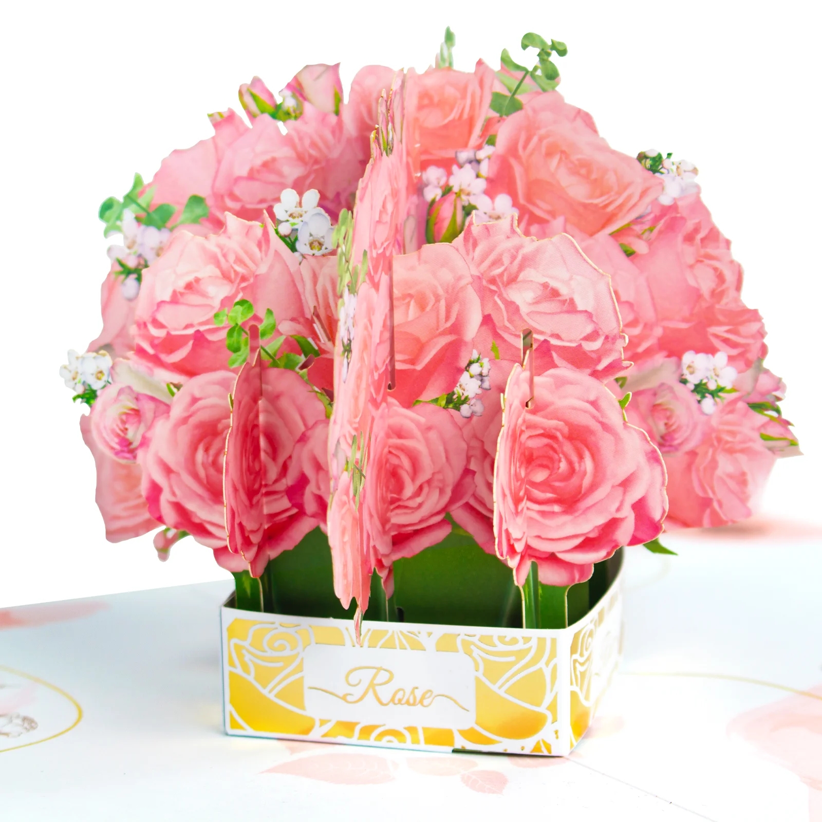 

Romantic Wedding Mothers Day 3D Pink Rose Bouquet Pop Up Greeting Card