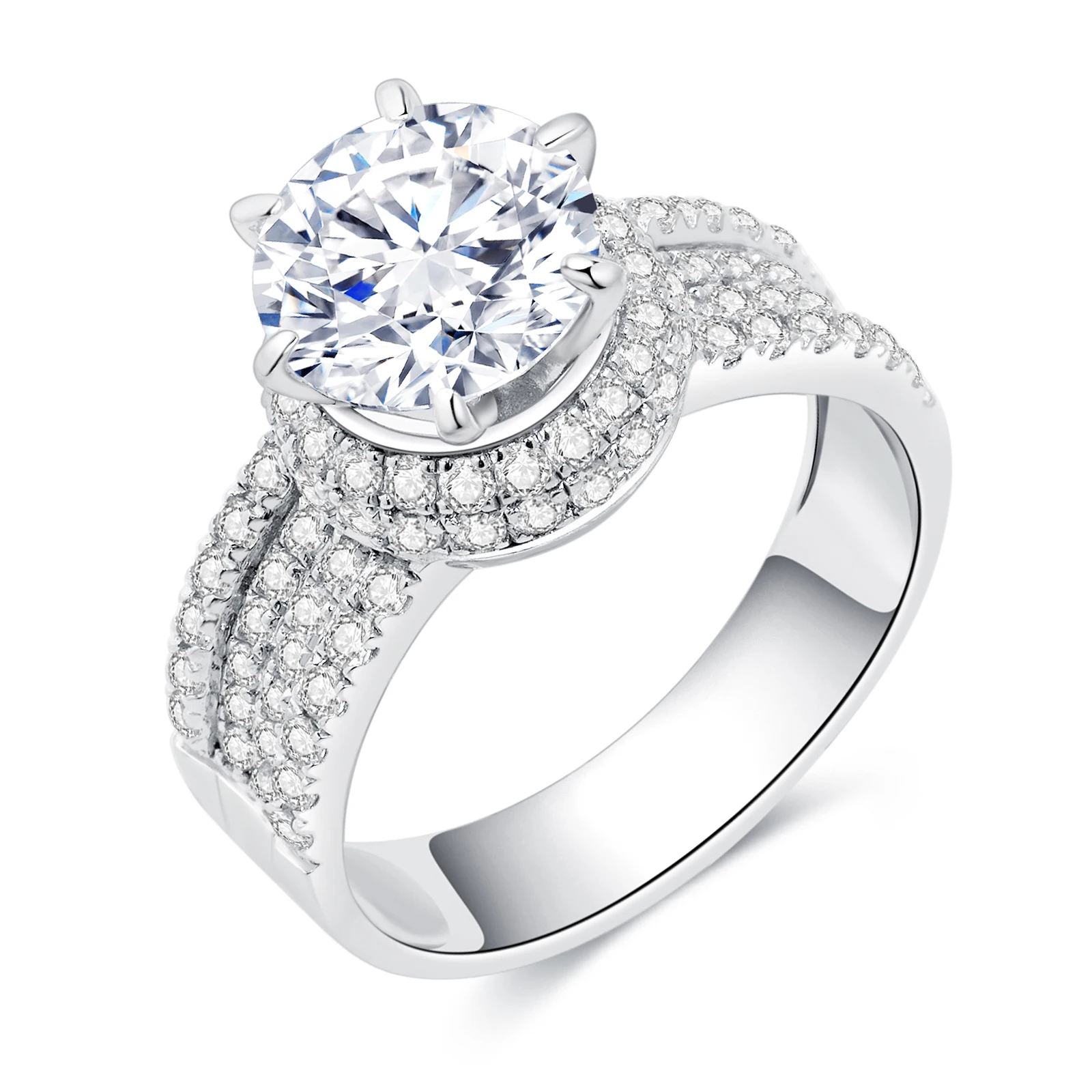 

4.2 CTTW Round Cut Cubic Zirconia Halo Engagement Ring 925 Sterling Silver 18K White Gold Plated Wedding Ring Promise Ring