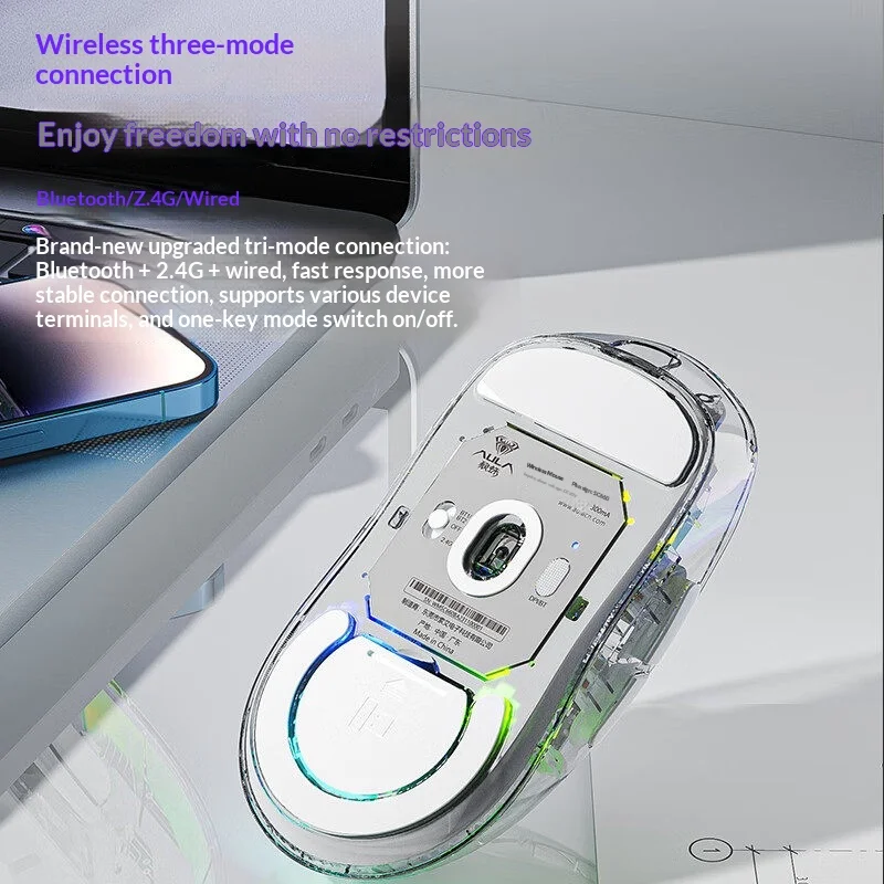AULA SC660 Tri Mode Transparent Wireless Gaming Mouse 2.4G Bluetooth RGB Backlit Ergonomic For PC Laptop E Sports Gamers