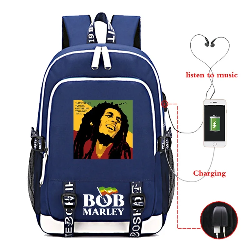 

Rock Singer Bob M-Marley Backpack USB Charging Backpack Campus Student Bag fashion backpack travel Bag