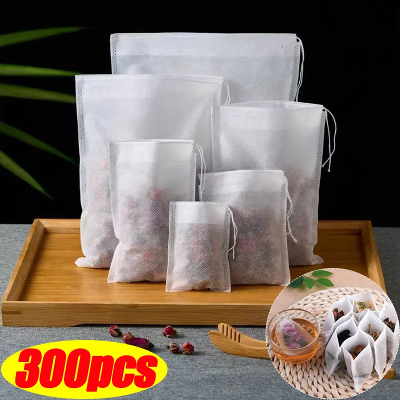 

100/300Pcs Disposable Tea Bags Filter Bags for Tea Infuser with String Heal Seal Non-woven Fabric Spice Filters Teabags