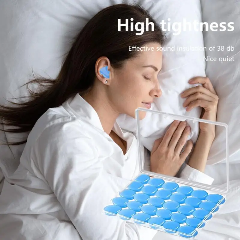 38dB Snug Fit Silicone Earplugs 30Pcs Moldable Soft Waterproof for Swimming Sleep Travel Work Noise Cancelling Reusable