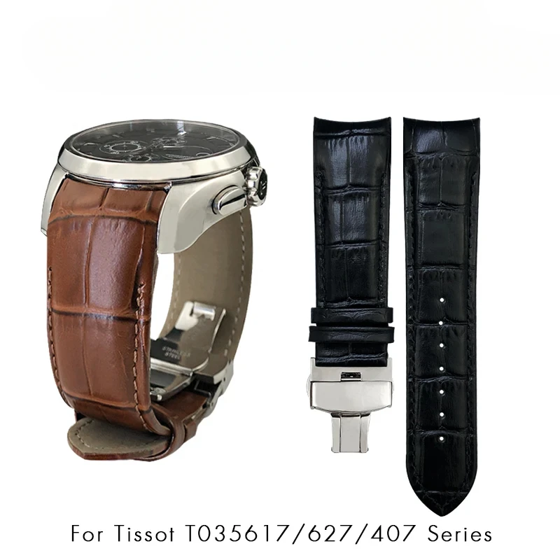 for Tissot T035 617 627 439 Brown Black Calfskin Watchband Butterfly Buckle Mens 22mm 23mm 24mm Genuine  Watch Strap