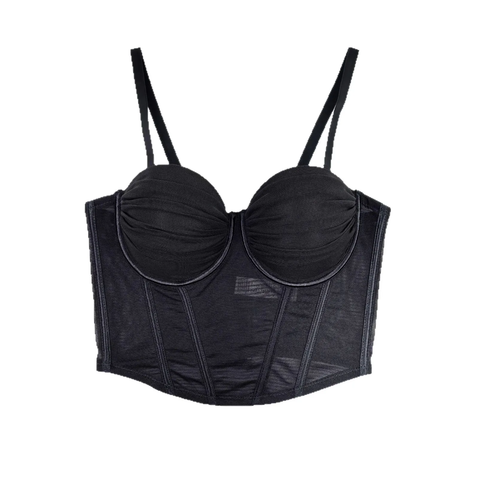 

Sheer Mesh Bra with Boning, Sexy Backless Bustier Top for Women, Lightweight Corset Style Bralette for Outerwear, Trendy Design