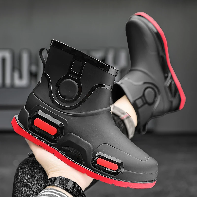 Brand Men Rain Boots Shoes Fashion Sneakers Thick Sole Non-Slip Summer Water Shoes Outdoor High Top Rain Boots Mens Fishing Shoe