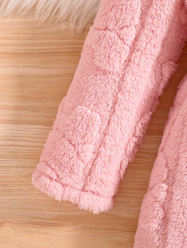 Girls Pink Velvet Hooded Coat 4 Girls spring and autumn children's fashion home casual warm pink velvet hooded coat 4-8Y1 4
