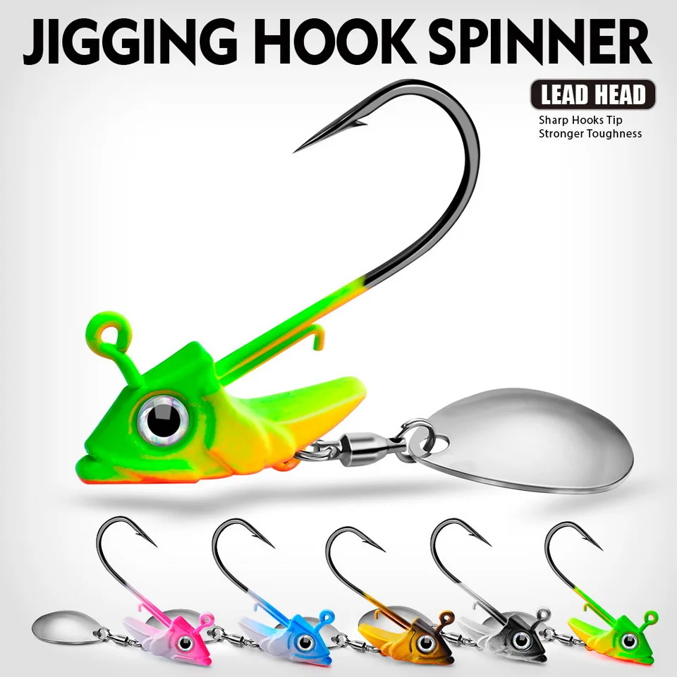 1pc Jig Kopf 7,5g 10,5g 15g Angeln Lockt Sinking Rotierenden Pailletten Metall Löffel Angelhaken Jigging jigs Angelhaken Köder Tackle – Detail 3