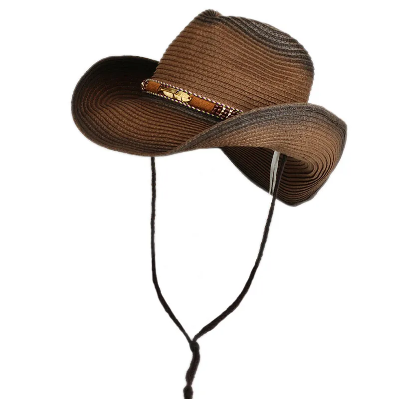 Sombrero de vaquero para hombre y mujer, sombreros de paja de vaquera occidental de ala ancha de verano, sombreros de fiesta para vestido de moda, gorra Unisex