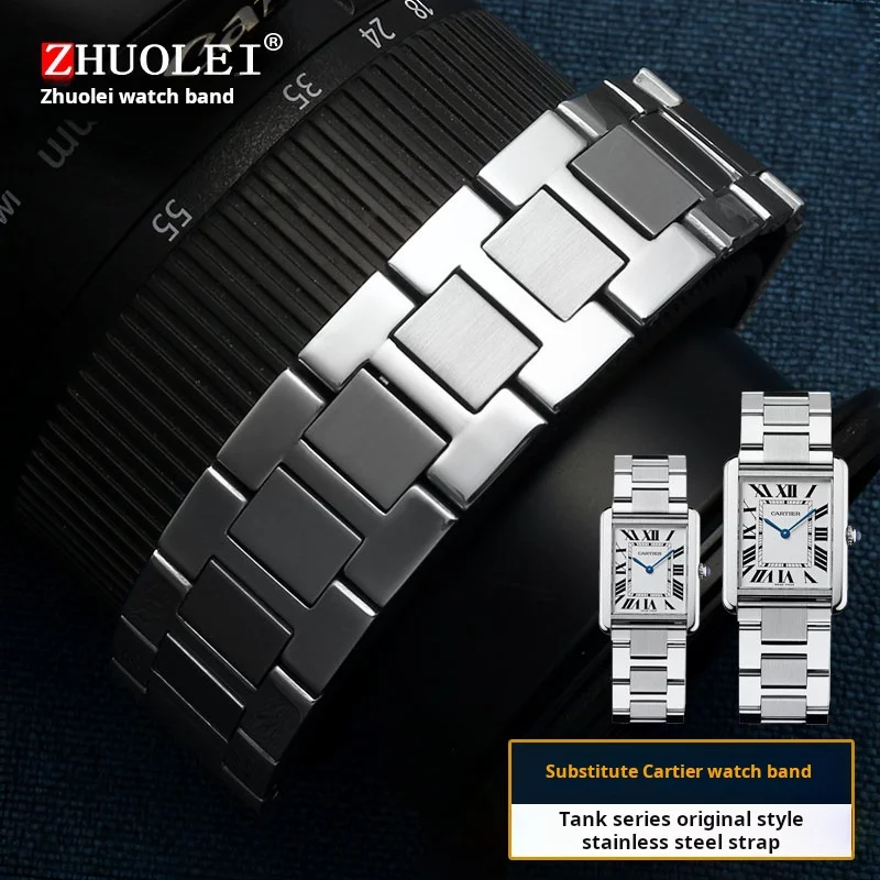 For Cartier TANK solo 316L Waterproof Stainless steel Watch strap 17.5 20 22 23mm man Refined steel Silver Watchband Bracelet