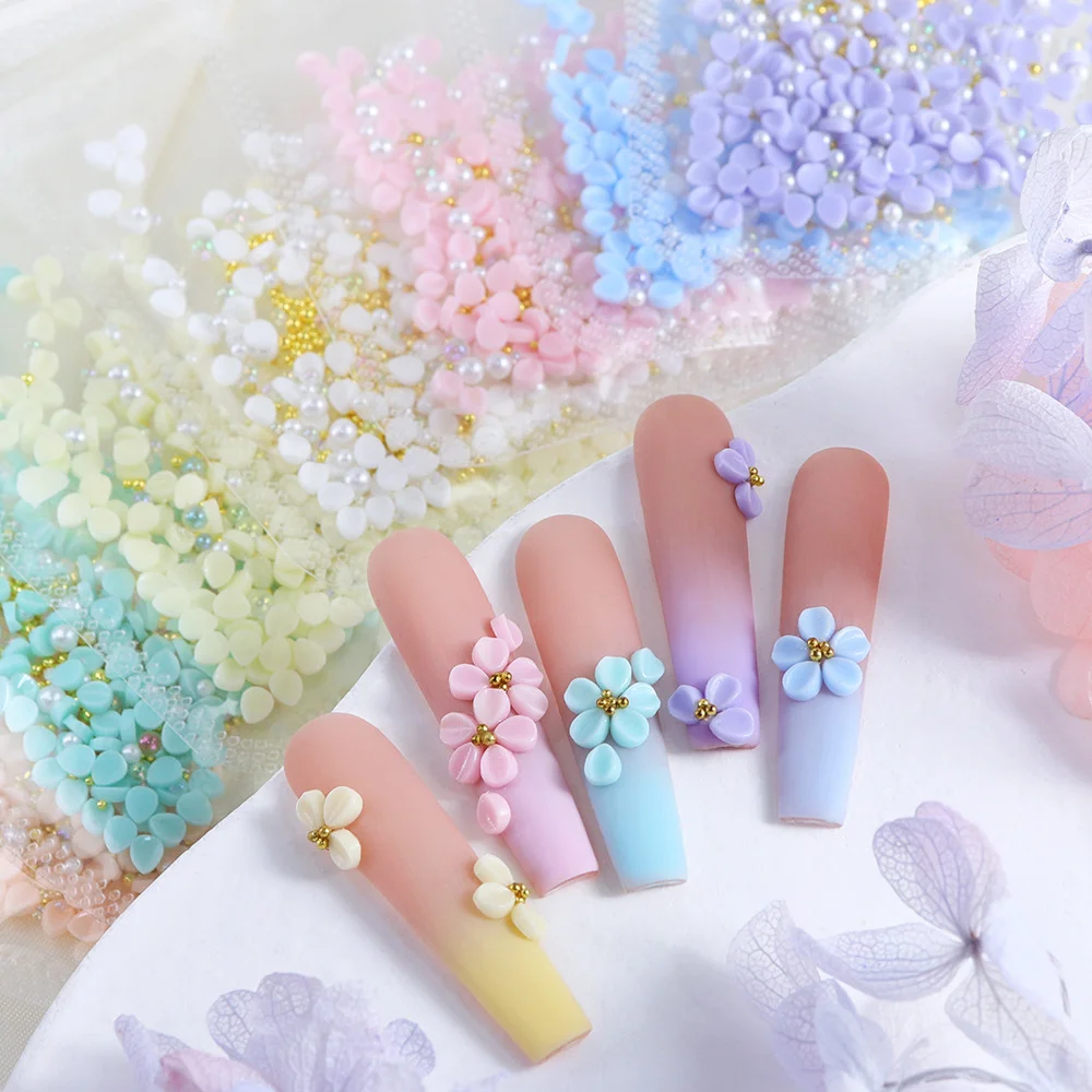 1 sac 3D coloré Mini pétale mixte résine ongles breloques réaliste pétale artificiel perle boule d'acier Nail Art décorations bricolage ongles