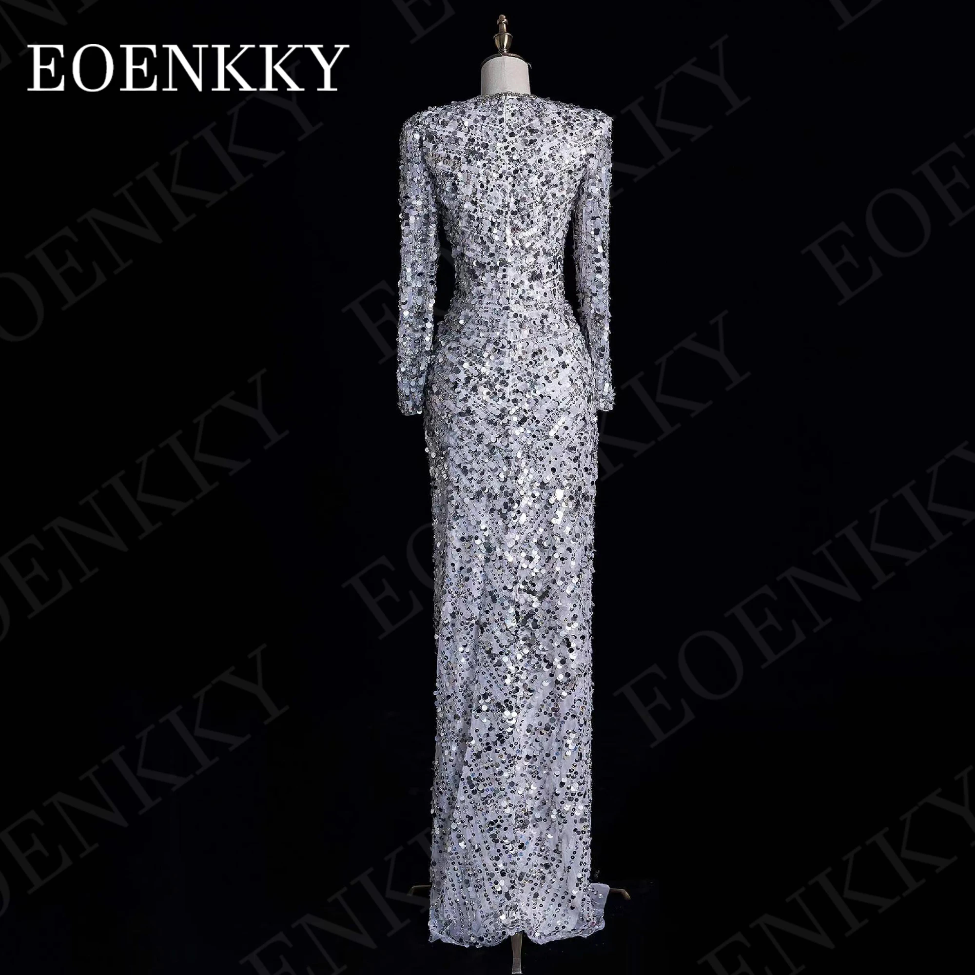 Luxury Dubai Evening Dresses Elegant Long Sleeves Sequin V Neck Mermaid Formal Occasion Dress فساتين سهرة Sparkly Floor Length