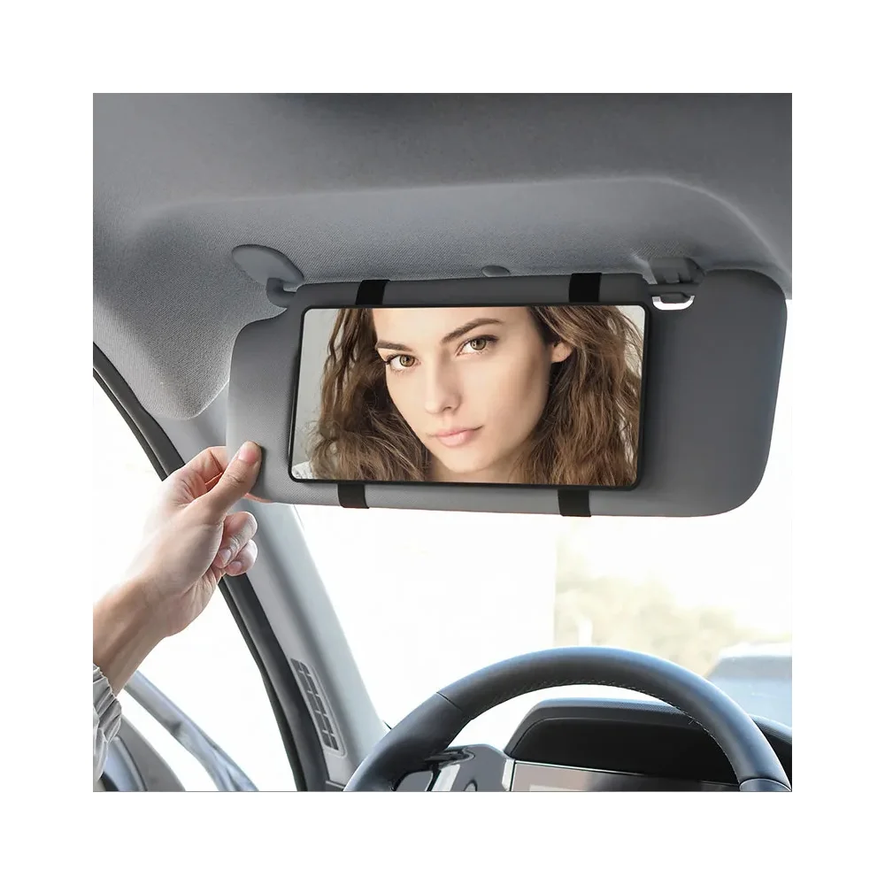 New HD Car Sun Visor Plate Portable Makeup Mirror For Girls Women Strap Installation No Light Mirror Auto Interior Accessories