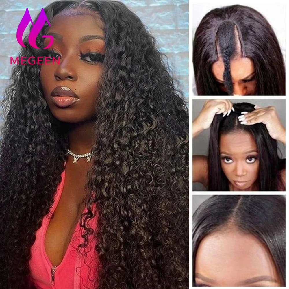 

Megeen U Part Wigs Human Hair Full Machine Wigs Kinky Curly No Sew In No Glue Virgin Hair For Women Beginner Friendly 18-30 Inch