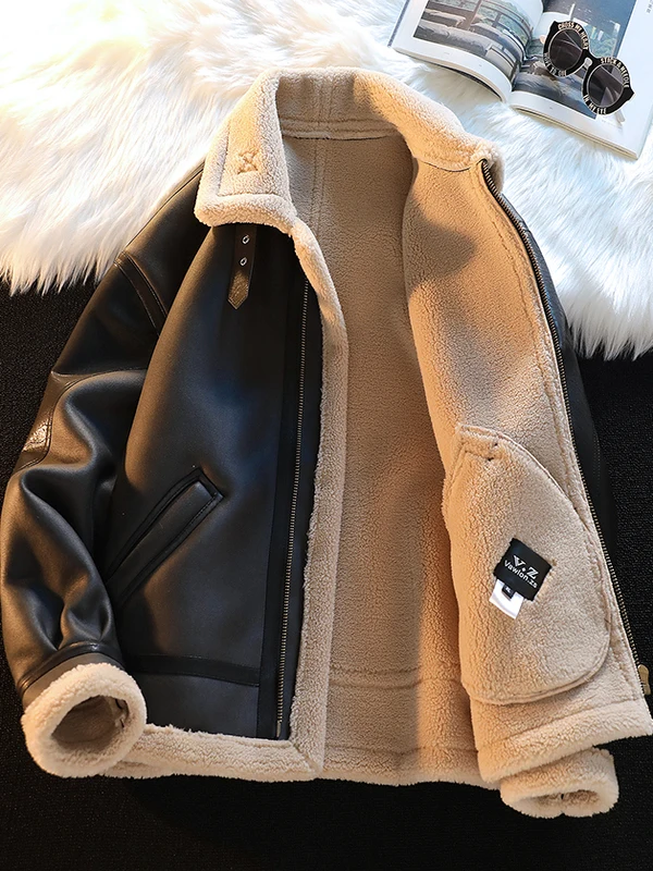 

Мужская зимняя куртка из овечьей шерсти с флисовой подкладкой, утепленная, молодежная, модная, теплая верхняя одежда с длинными рукавами на молнии
