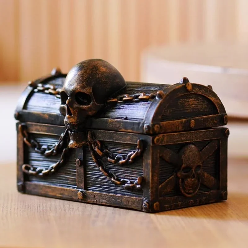 Vintage Schedel Piraat Schatkist Hars Juwelendoos Met Schedel En Ketting Piratenfeest Sieraden Collectie Organisator