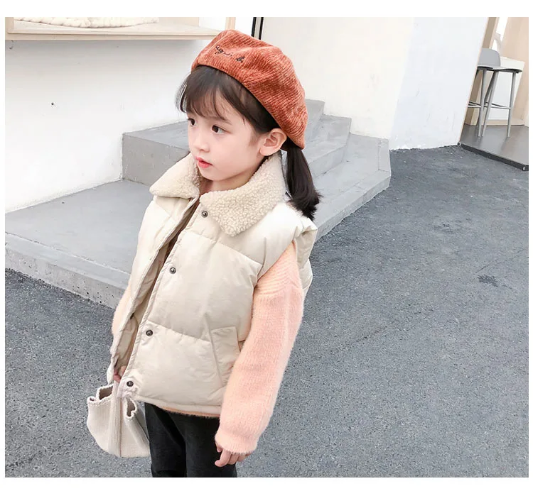 2026 Herbst Winter Kinder Plus Fleece Weste Baby Jungen Mädchen Lammwolle Gefütterte Druckknopf Warme Ärmellose Jacke Kinderkleidung – Detail 3