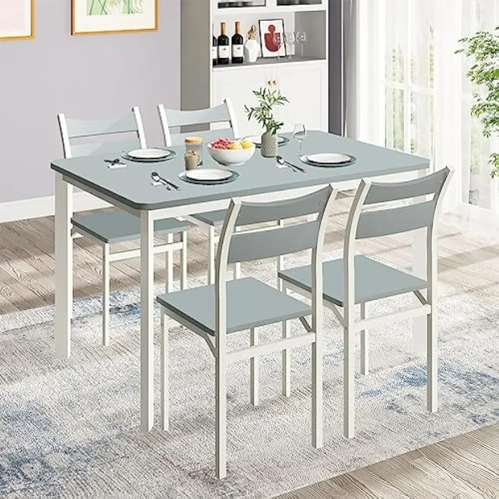

Dining Table Set for 4, Modern 5 Piece Kitchen Table and Chairs for 4, Wooden Kitchen Table with 4 Curved Backrest Chairs Dinner