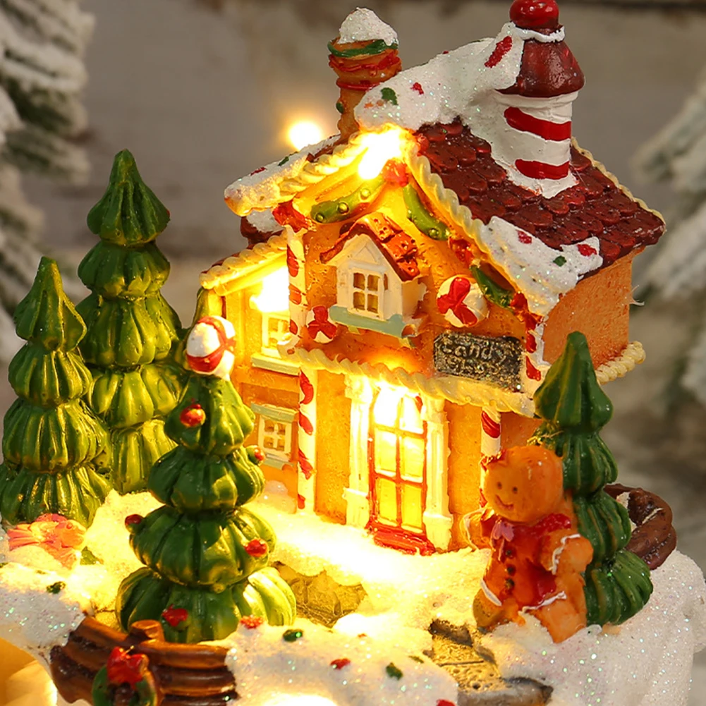 

Christmas Music Box Glowing Music Box Rotating Winter Scene 6.3inch Snow House Figurine Gift for Kids for Bookshelf Restaurant