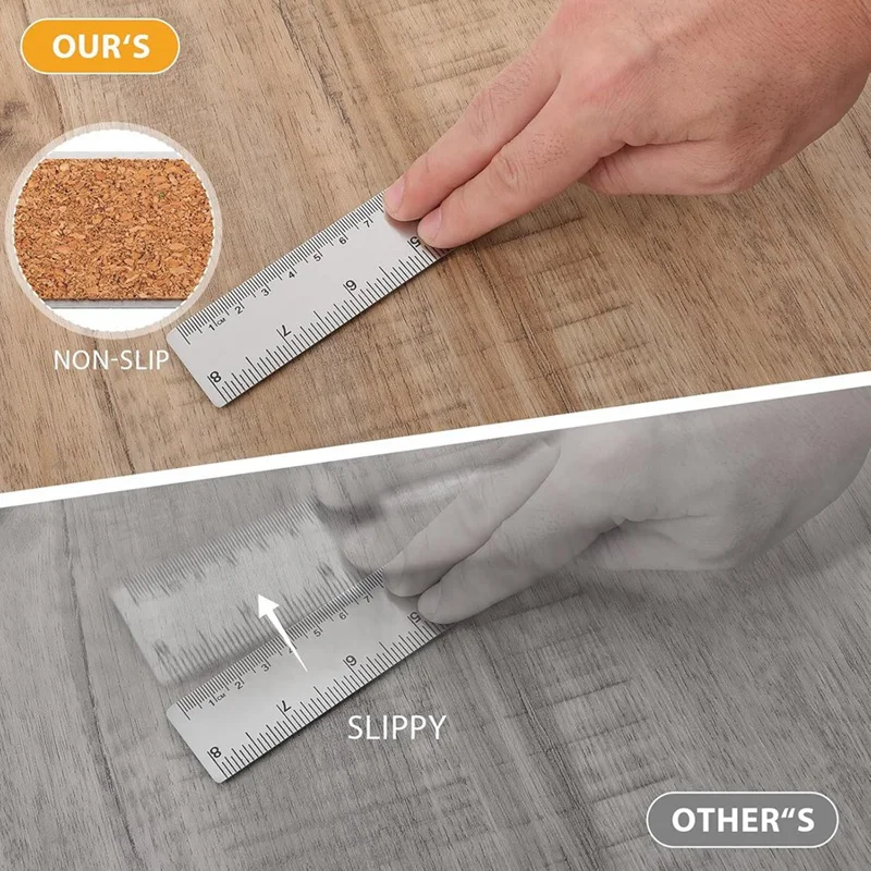 Top-5Pcs Cork Backed Ruler Stainless Steel Ruler, 6/8/12/14/16 Inch Metal Ruler,Straight Edge Ruler Non-Slip Metal Rulers