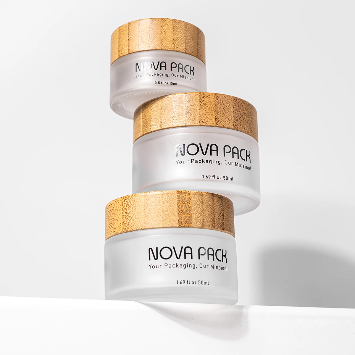Accept Logo Bamboo Cosmetic Packaging Containers 15ml 30ml 50ml 100ml 200ml Frosted Glass Lip Face Cream Jars with Bamboo Lids