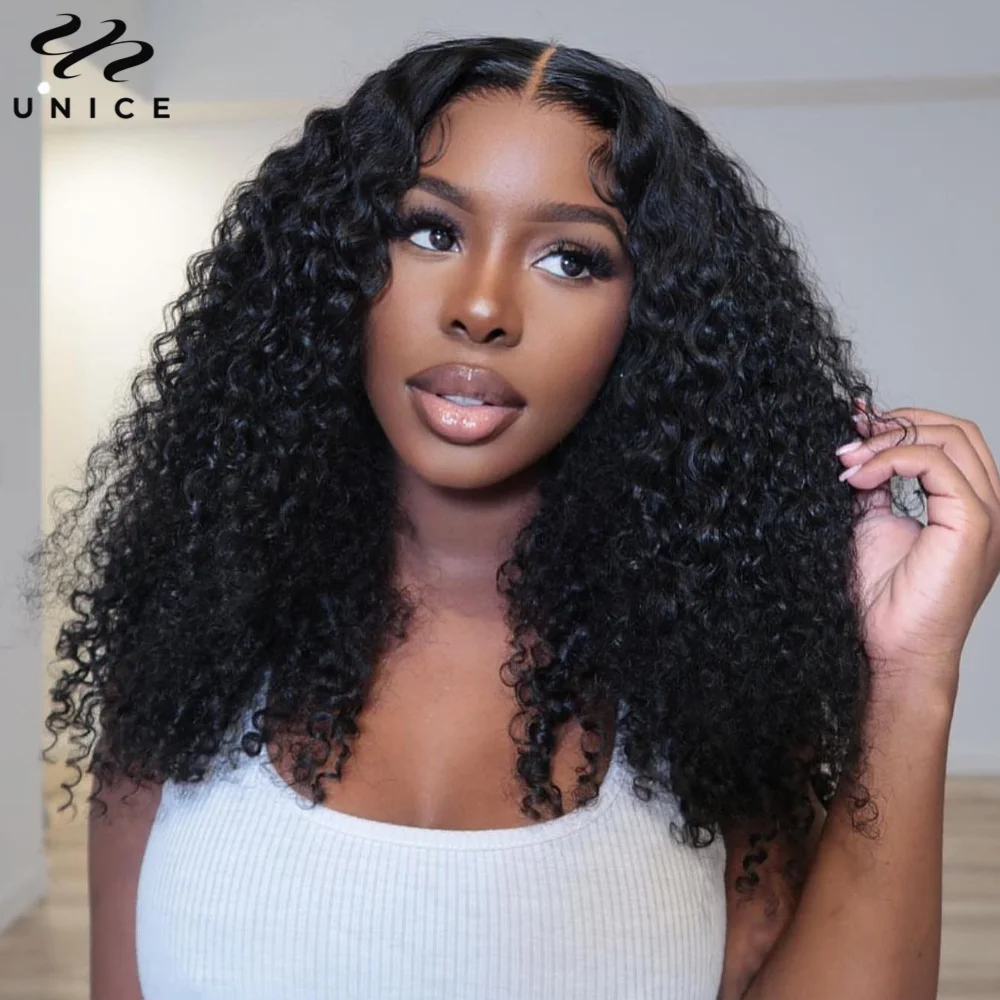 Unice 5x5 HD Lace Wig 100% Human Hair Natural Curly Glueless Wig Pre Cut Pre Bleached Pre Plucked Human Hair Lace Front Wig