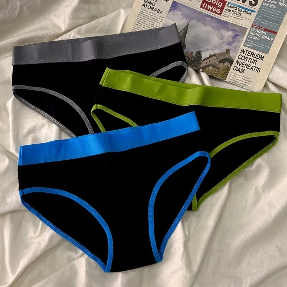 Breathable Cotton Crotch Sports Style Briefs Mid Waist Patchwork Women's Underwear Female Lingerie Triangle Panties Four Seasons