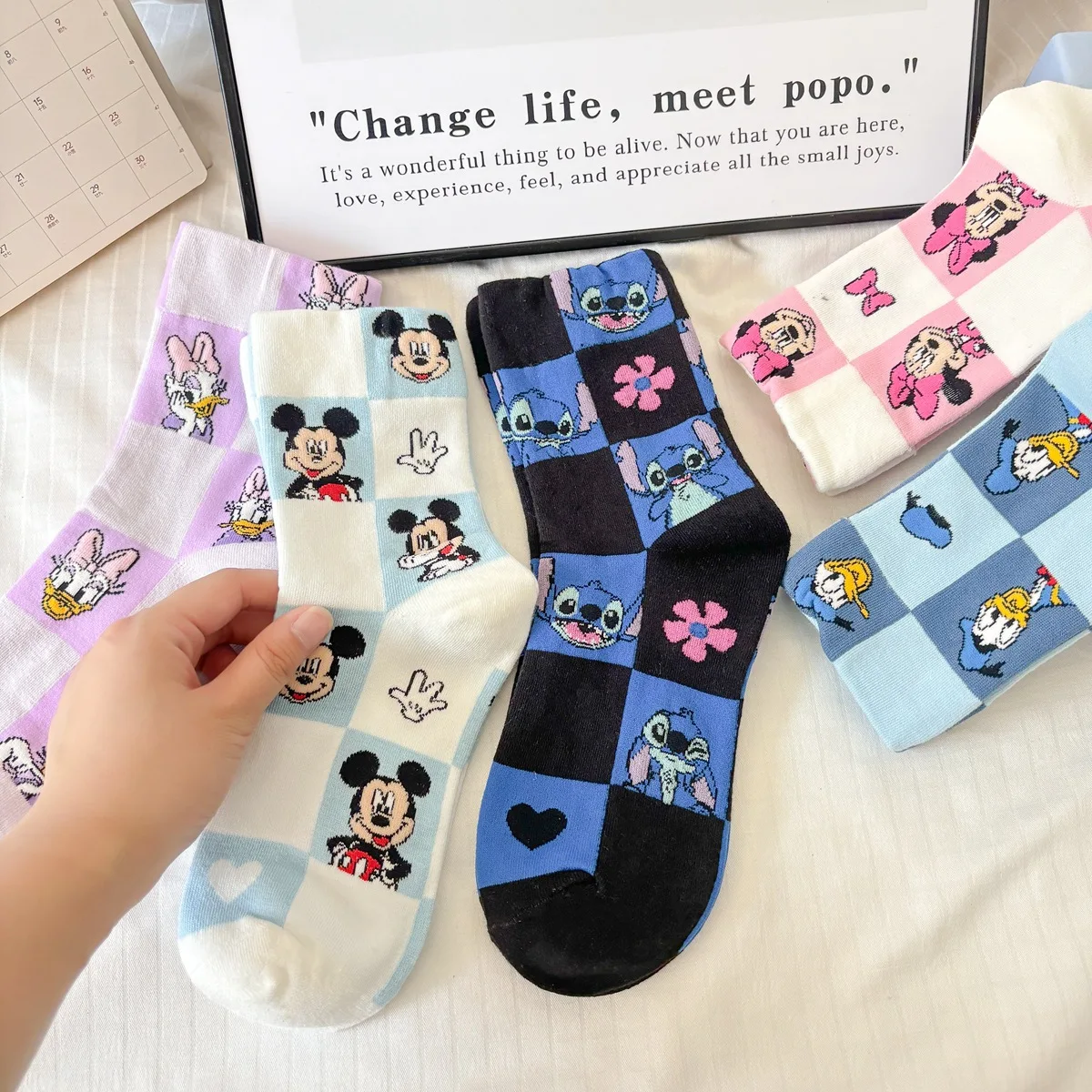 Kawaii Disney Socks Stitchs Mickey Mouse Donald Duck Cartoon Anime In tube Socks Soft Breathable Spring Autumn Sports Socks Gift