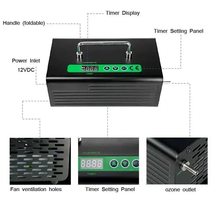Портативный очиститель озона с кварцевой трубкой и цифровым таймером