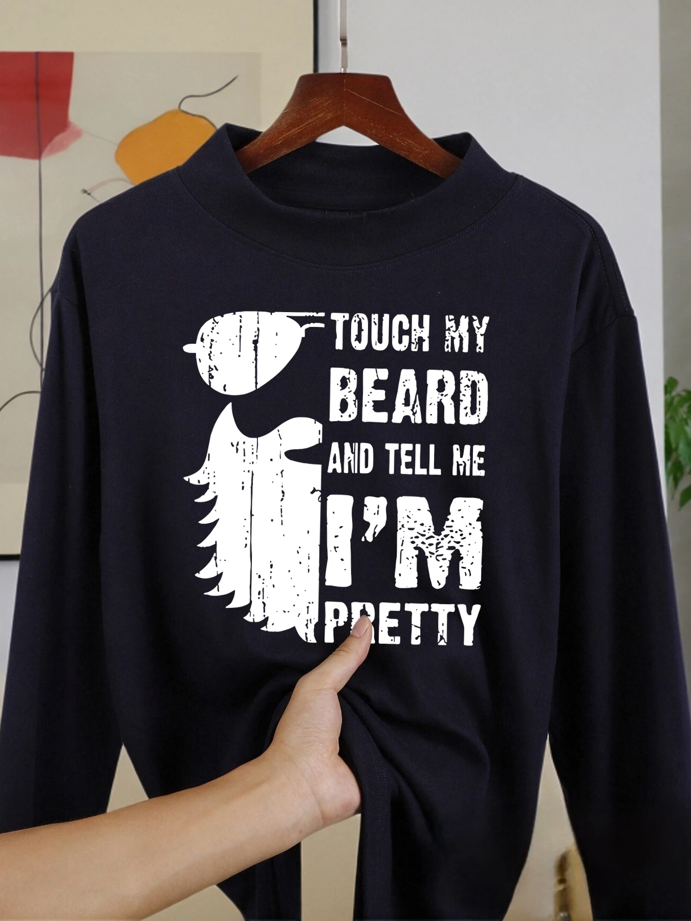 เสื้อเชิ้ตแขนยาวพิมพ์ลายตลกๆ ข้อความว่า โปรดชมเคราของฉัน เสื้อหนา ทรงพอดีตัว คอปกกลาง เสื้อผ้ากำมะหยี่เนื้อนุ่ม อุ่นสบาย