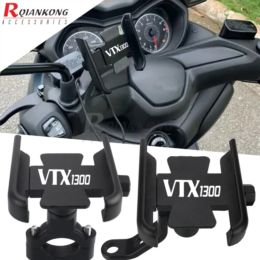 For Honda VTX1300 VTX1300C VTX1300S VTX 1300 RETRO 2003-2010+ Universal Rearview Mirror Handlebar Phone Holder Cellphone Stand