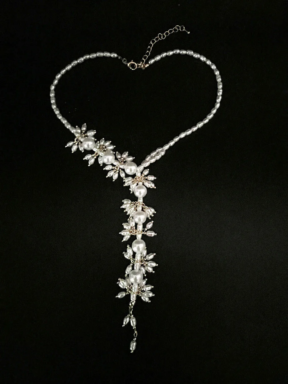 

Imitation Pearl white rice flower baroque sweater necklace vintage nature Handmade wholesale FPPJ