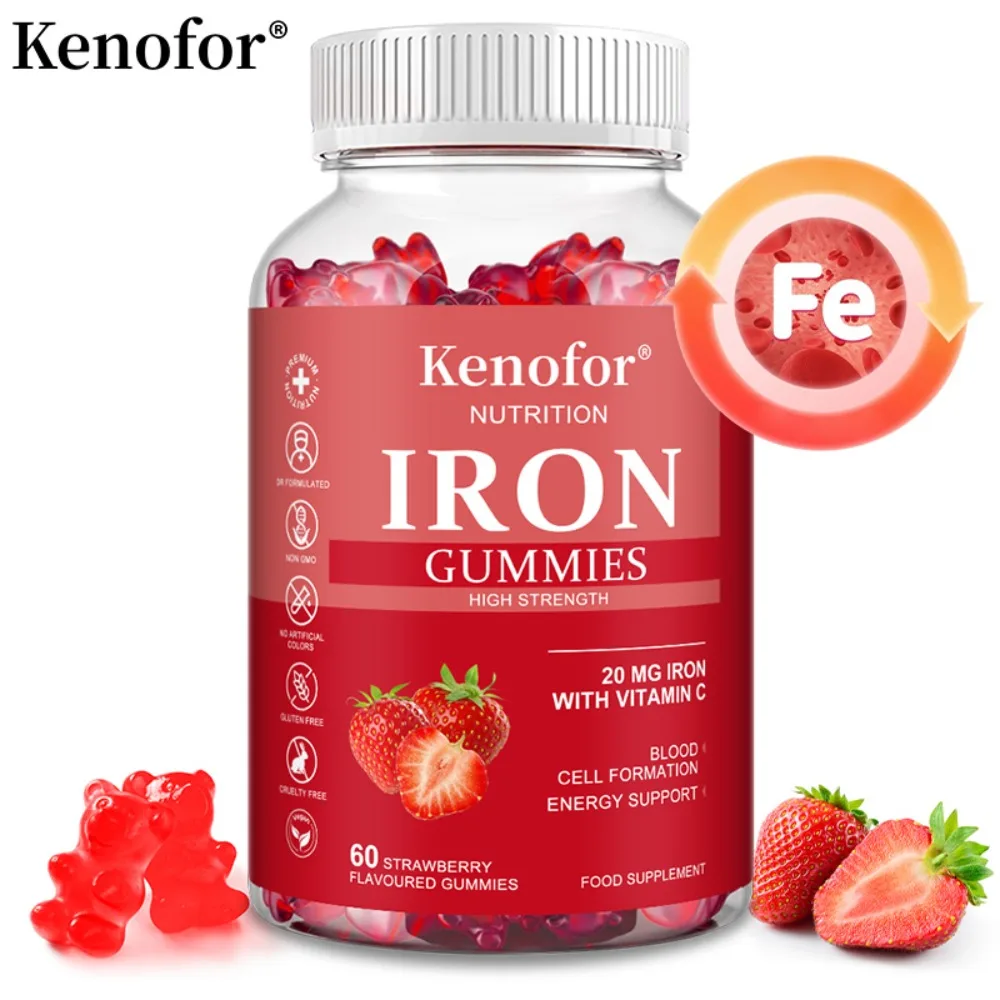 Iron Gummies - Supports Red Blood Cell Production, Promotes Absorption, Relieves Fatigue, Improves Energy, Gluten-free