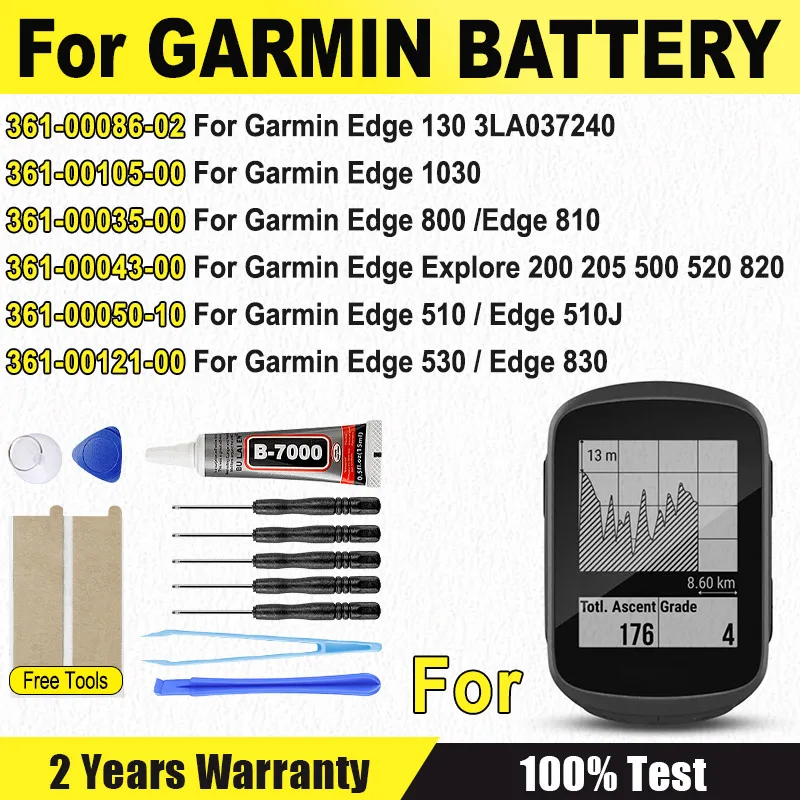 Batería para Garmin Edge 130 3LA037240,1030,Edge 510 510J,800 810,Explore 520 820 520 500 200 Plus 361-00086-02 361-00105-00