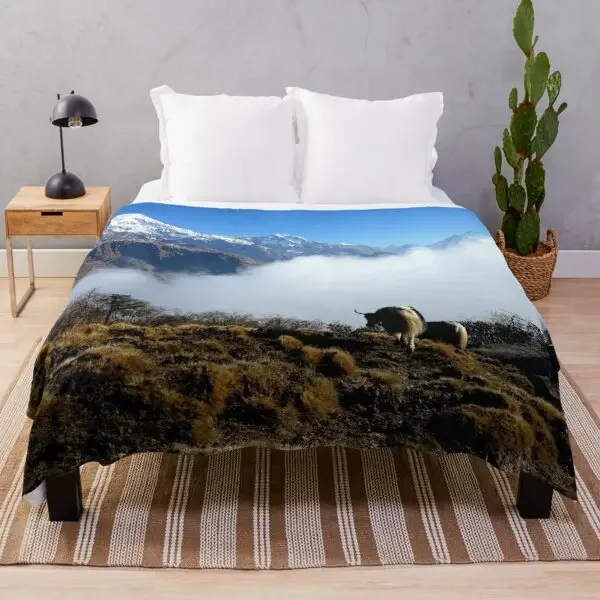 Scenery Flannel Throw Blanket Mountain Cloud Snow Beautiful Landscape Blanket for Boys Girls Gifts King Queen Size Lightweight