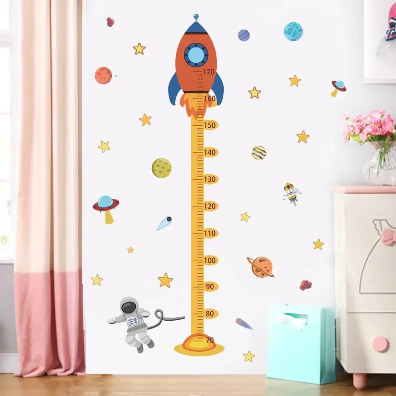 2PCS Cartoon Space Rocket Height Measurement Wall Stickers Self-adhesive Height Stickers for Kindergarten Children\'s Rooms