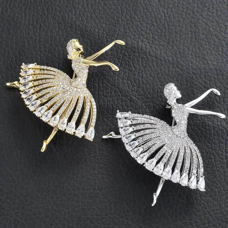 Elegant Fashionable Ballet Dancer Girl Brooch Pins for Women Cute Charming Luxurious Neckline Corsage Clothing Accessories Gifts