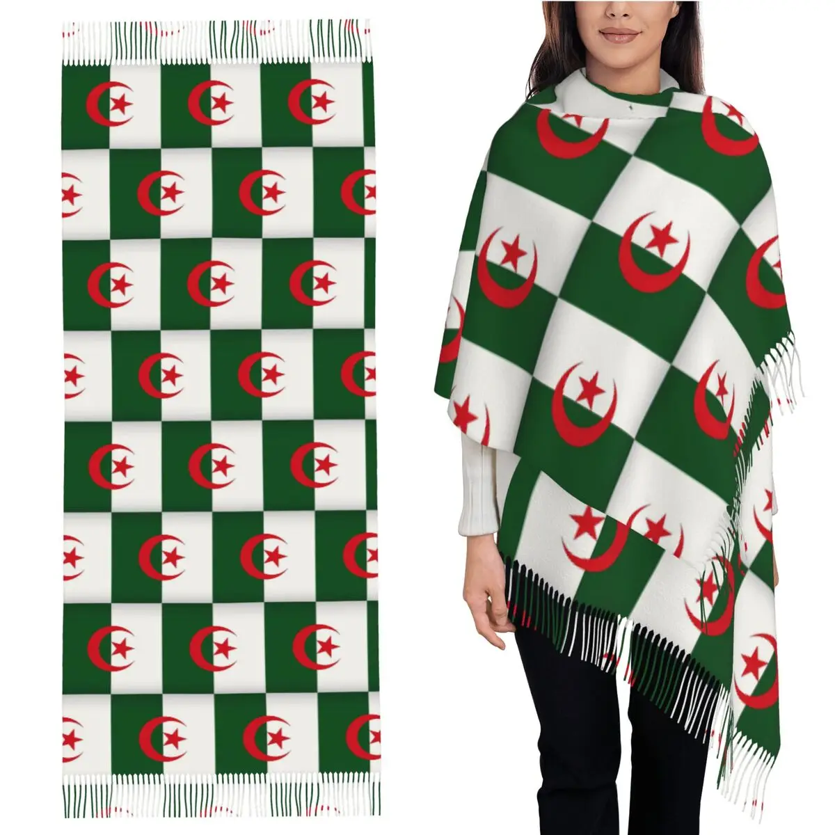 

Официальный флаг Алжира, шарф с кисточками, женские мягкие теплые шали и накидки, большая осенне-зимняя шаль