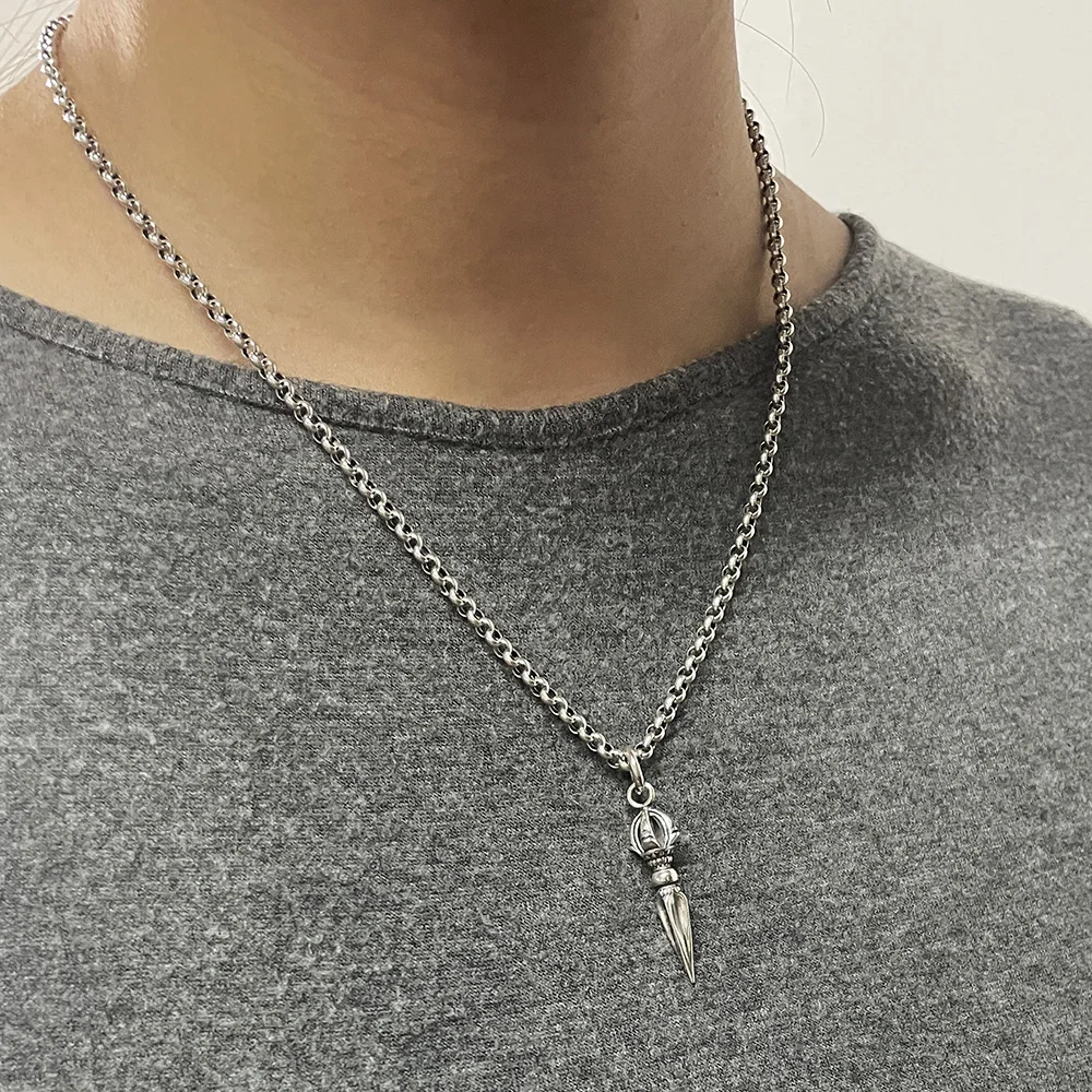 Real 925 Sterling Silver Small Vajra Pendant For Men and Women Buddhism Prayer Bouddha Jewelery